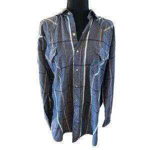 MWG Apparel men's blue Gray plaid western‎ shirt, pearl snap buttons, size XL